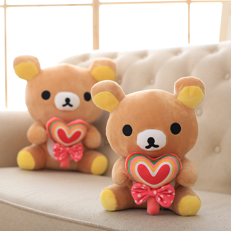 30/40/50 cm Soft Rilakkuma Bear With Heart Shape Candy Pop Plush Toy Stuffed Animal Teddy Bear Bed Toy For Children's Gift