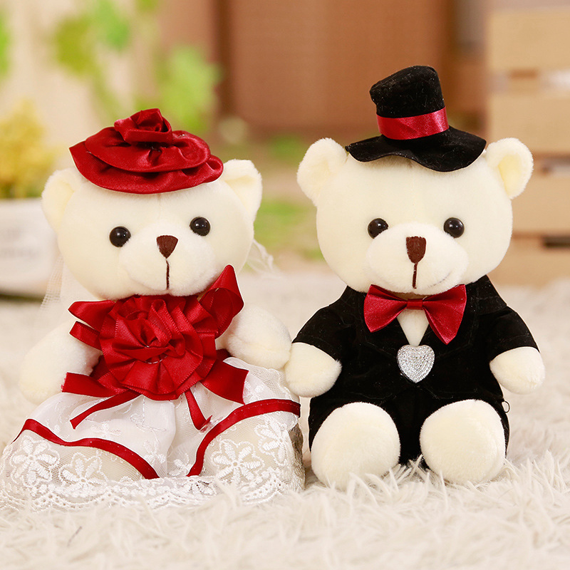 2 Pieces A Lot 18cm Soft Wedding Teddy Bear Plush Toys Wedding Gift Party Decoration Wedding Ceremony Souvenir