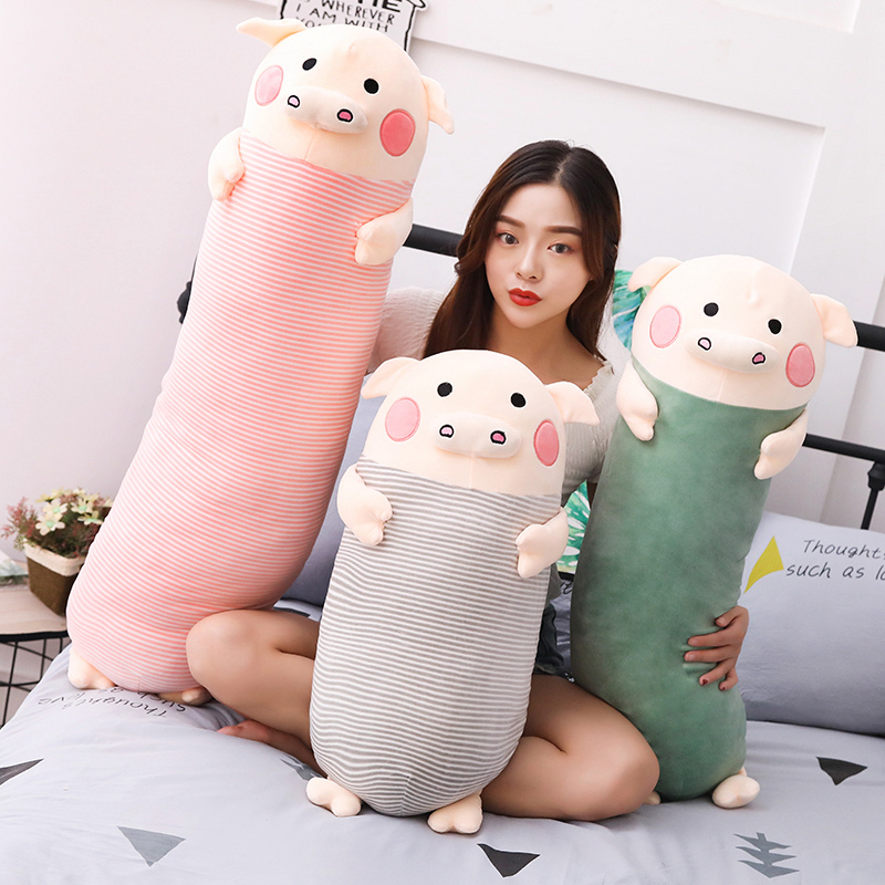 70/90/100cm Soft Sleeping Pig Plush Toy Stuffed Animal Pig Long Pillow for Kids Appease Toy Baby's Room Decoration